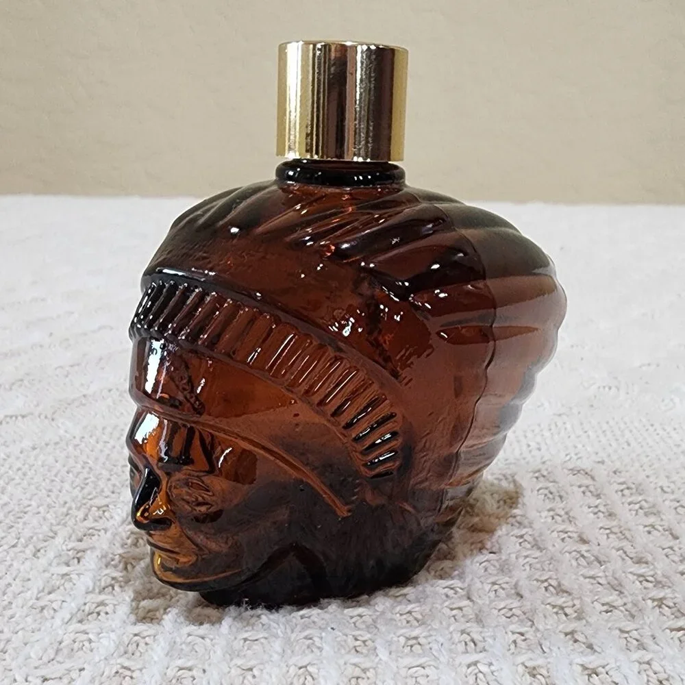 Vintage Avon American INDIAN HEADDRESS Spicy Scent Brown Glass Bottle EMPTY